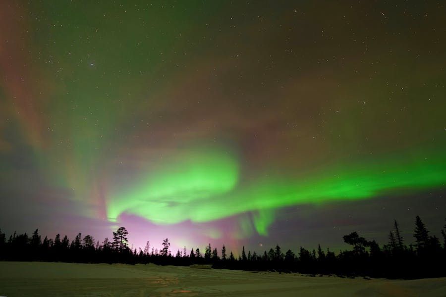 Cielo nocturno en Rovaniemi con aurora boreal, lugar de observación sin contaminación lumínica