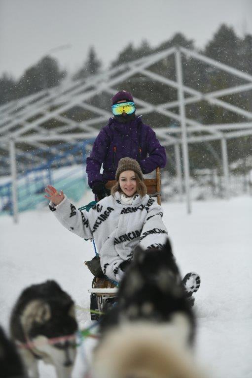 Turista conduciendo trineo de huskies en Rovaniemi