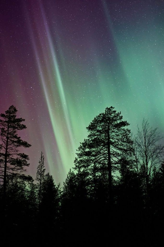Aurora boreal sobre un lago helado cerca de Rovaniemi, reflejos en el hielo